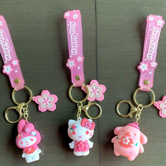 Hello Kitty Melody 3D Figure Charms Wristlet Keychain Lobster Clasp Bag Charm - Picture 1 of 13